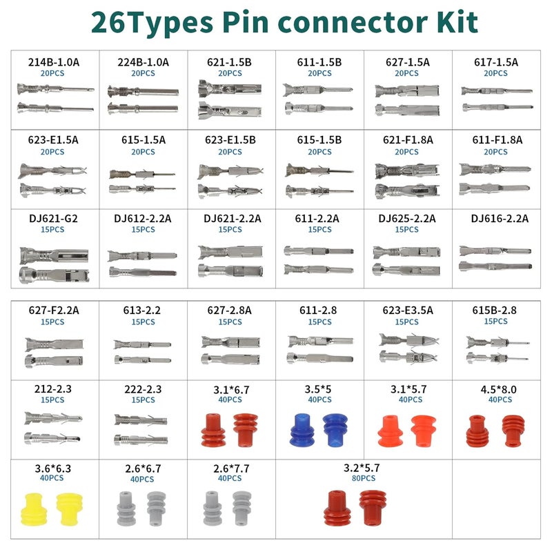 TYJ 812Pcs Pin Connector Kit with Crimping Pliers - Terminal Pin 1/1.5/1.8/2/2.2/2.3/2.8/3.5mm Non-Insulated Plug Removal Male & Female Wire Pins - Automotive Car Electrical - Image 2